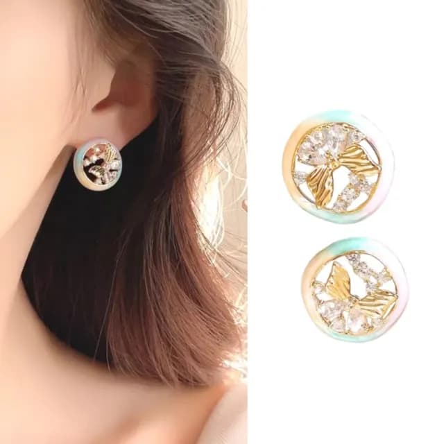 【時尚巴黎】莫奈花園蝴蝶耳環1對(鋯石 耳飾 耳墜 飾品 耳針 耳釘 首飾 耳圈 情人節)