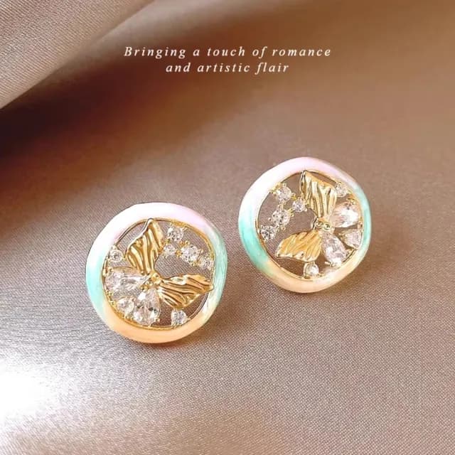 【時尚巴黎】莫奈花園蝴蝶耳環1對(鋯石 耳飾 耳墜 飾品 耳針 耳釘 首飾 耳圈 情人節)