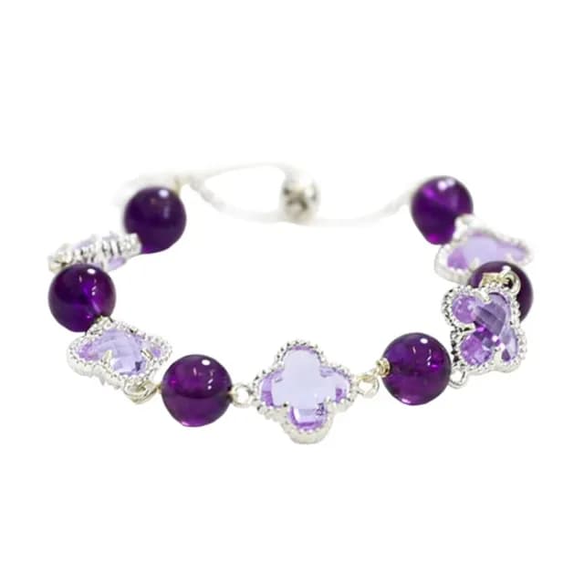 【夢幻飾品】天然紫水晶四葉草手鍊(手飾 手環 手串 花朵 配飾 貴氣 高貴)
