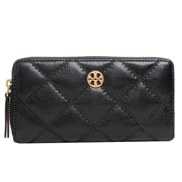 【TORY BURCH】WILLA專櫃款菱格絎縫拉鍊式長夾(經典黑)