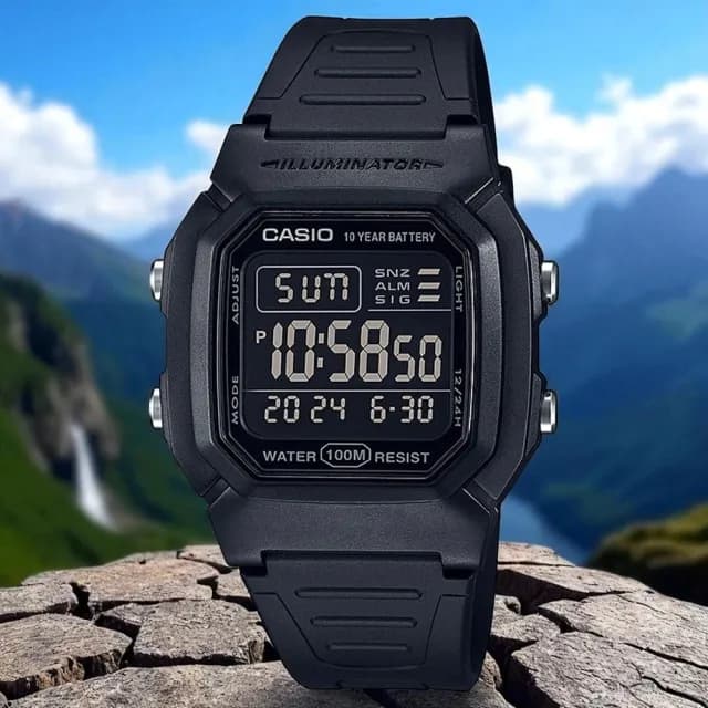 【CASIO 卡西歐】W-800H-1B(100米防水 休閒運動 大顯示面)
