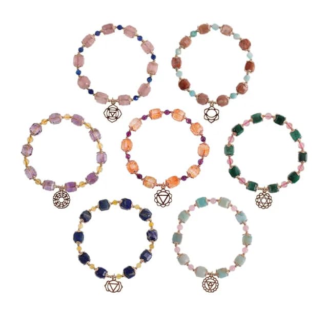 【雨揚】【週年慶】七脈輪能量方糖手鍊系列(草莓晶/太陽石/黃水晶/綠雲母/天河石/青金石/紫水晶)