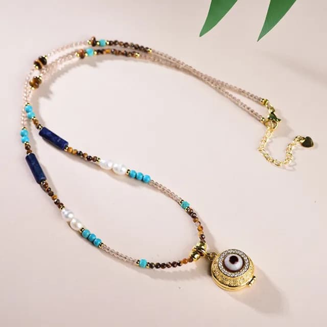 【MoonDy】情人節禮物 珍珠 飾品 鎖骨鏈 大黑天 吊墜 復古 項鍊 虎眼石 串珠項鍊
