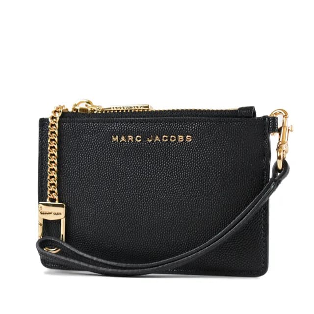 【MARC JACOBS】魚子醬皮革手掛證件/拉鍊零錢包-黑色