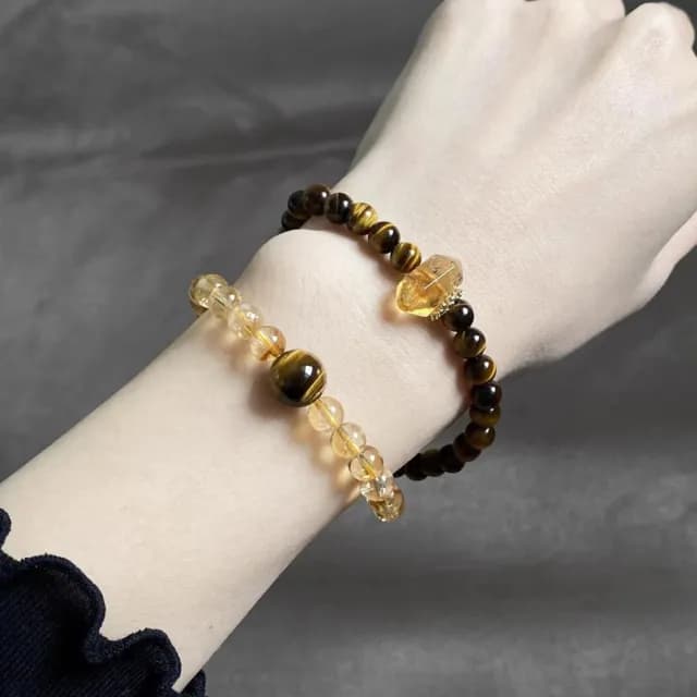 【MoonDy】雙11 黃水晶 串珠 圓珠 手鍊女 飾品 高級感 雙圈手鍊 虎眼石