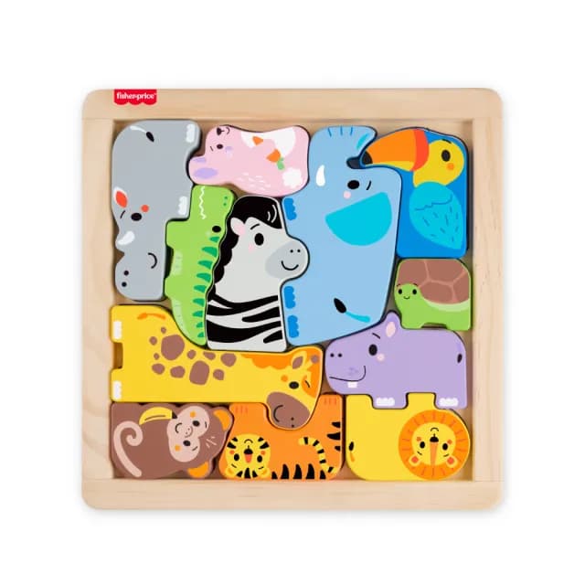【Fisher price 費雪】木製動物積木拼圖(寶寶安撫/嬰兒玩具/彌月禮/新生兒)