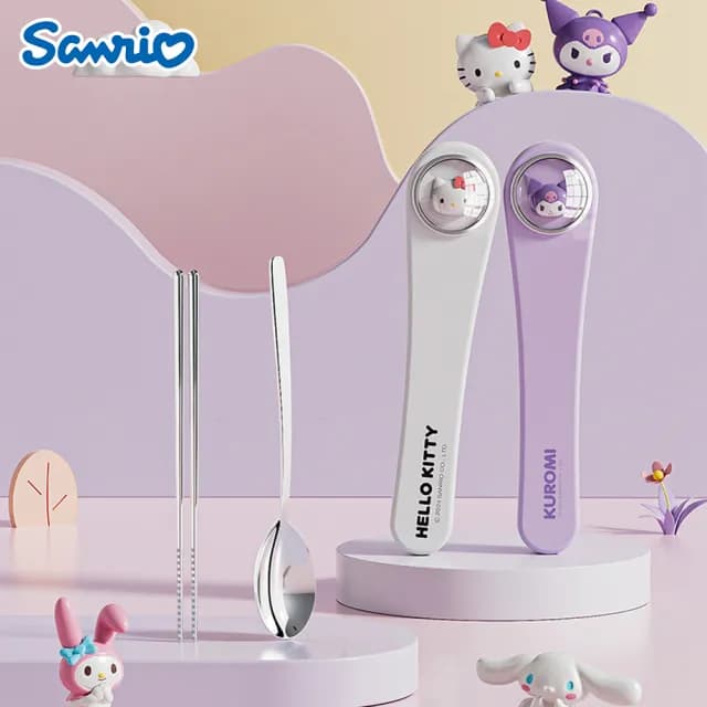 【SANRIO 三麗鷗】萌趣便攜304不鏽鋼筷子湯匙環保餐具組 附收納盒(酷洛米/美樂蒂/凱蒂貓/大耳狗/帕恰狗)
