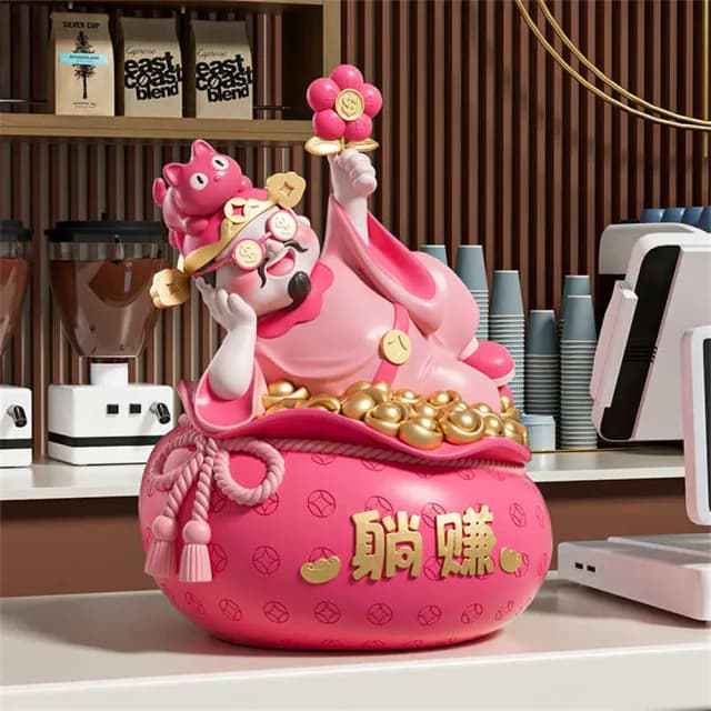 【超微米】躺賺財神爺擺件 店鋪前台桌上擺飾 存錢罐 喬遷開業禮物 招財貓桌面裝飾品(躺賺財神爺擺件)
