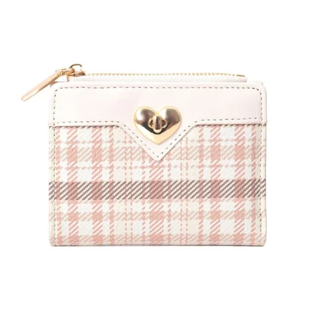 【氣質女孩】愛心格紋短夾零錢包(韓版 短夾 多卡槽 多卡位 女夾 女皮夾 女錢包 零錢袋 女