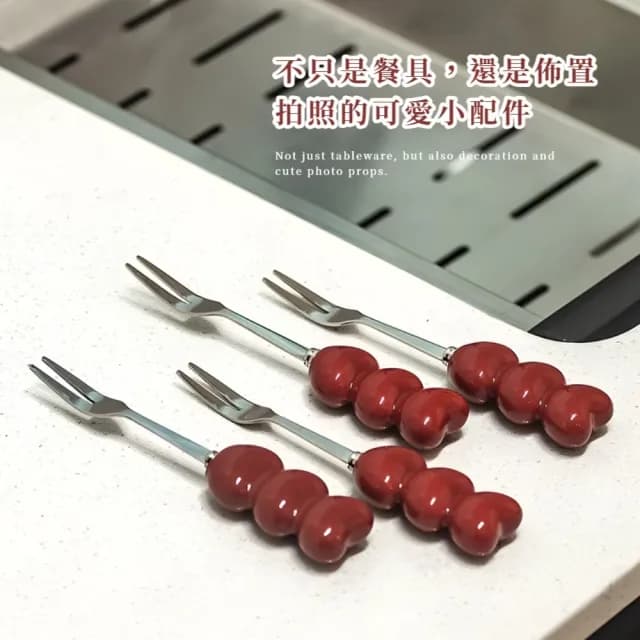 【一束可愛】愛心花束水果叉(叉子 環保餐具 果籤 陶瓷 不鏽鋼 甜品叉)