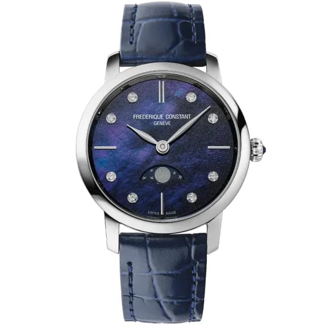 【CONSTANT 康斯登】Slimline 珍珠貝鑽石月相石英女錶 禮物 送禮 推薦(FC-206MPND1S6)