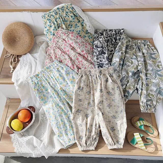 【橘魔法】碎花薄縮口褲(燈籠褲 防蚊 防曬 空調褲 長褲 褲子 大童 女童 兒童 童裝)