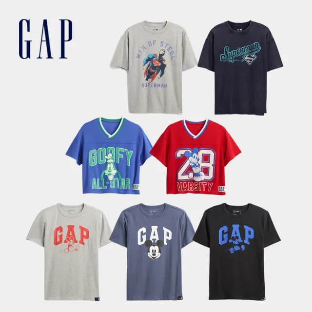 【GAP】男幼童裝 Logo純棉印花圓V領短袖T恤-多款任選(822052&779235&780365)