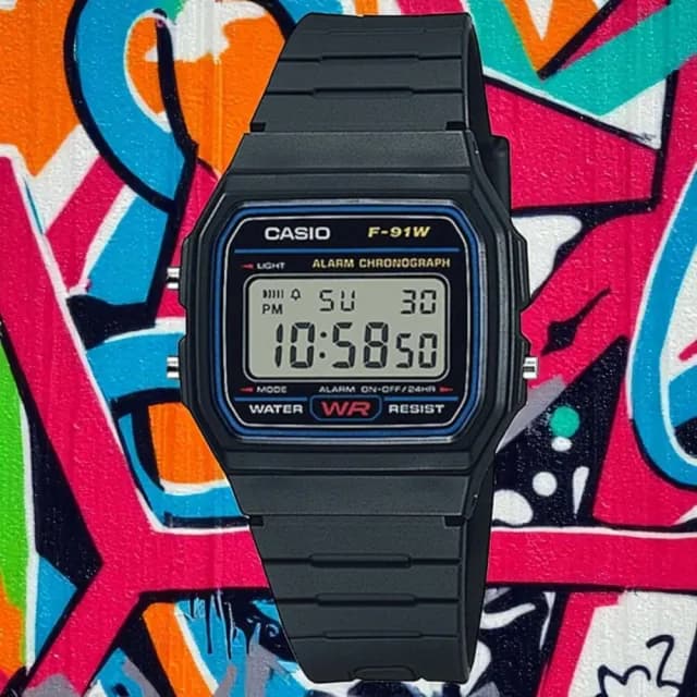【CASIO 卡西歐】F-91W-1D 復古超薄方形電子錶(時尚潮流 錶徑約3.52公分)