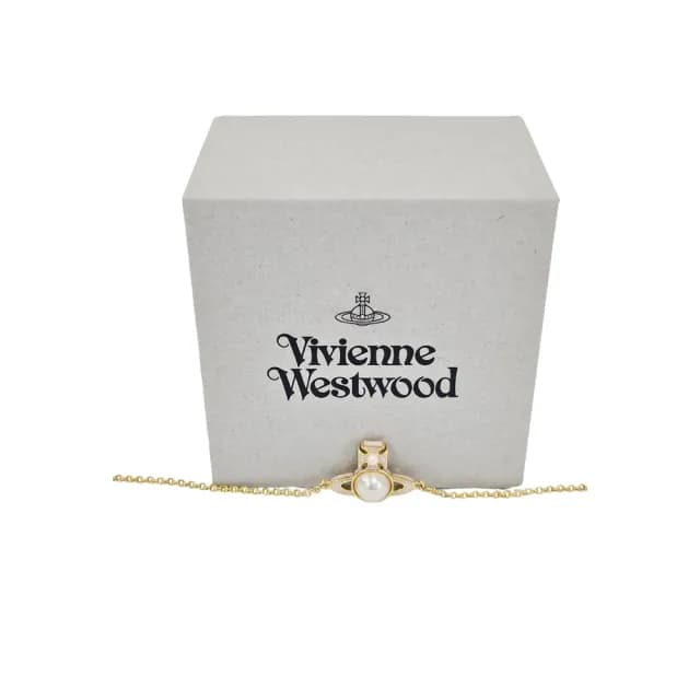 【Vivienne Westwood】Vivienne Westwood 珍珠搭配粉色星球金色手鍊(附原廠紙盒紙袋)