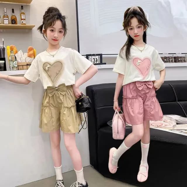 【小衣衫童裝】中大女童夏季大愛心落肩套裝組(1140205)