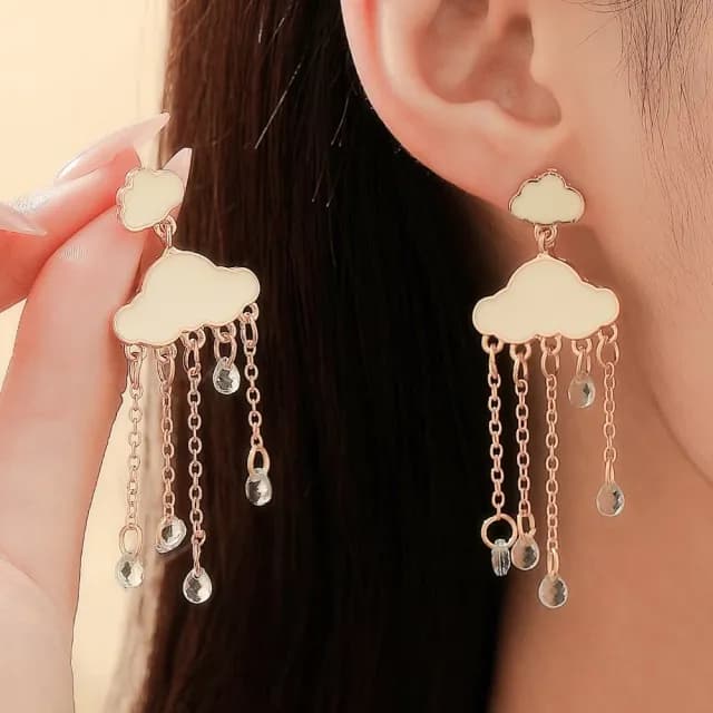 【雨做的雲】韓系雲朵流蘇耳環1對(雨滴 耳飾 耳墜 飾品 耳針 耳釘 首飾 配件 禮物)