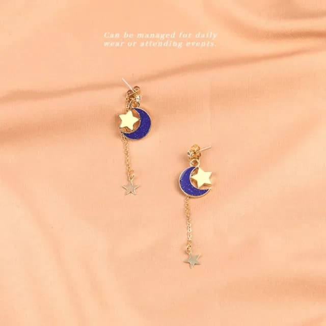【浪漫星空】星星月亮垂墜耳環1對(簡約 耳飾 耳墜 飾品 耳針 耳釘 首飾 配件 禮物)