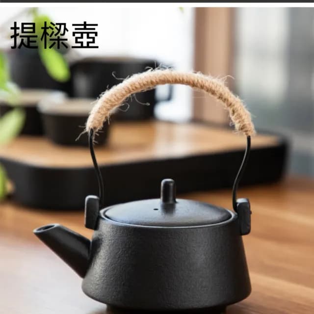 【JU JIA JIA 居家家】黑陶茶具提梁壺15件配望月兩用盤(茶具 排水儲水兩用茶盤茶壺 黑陶茶具)