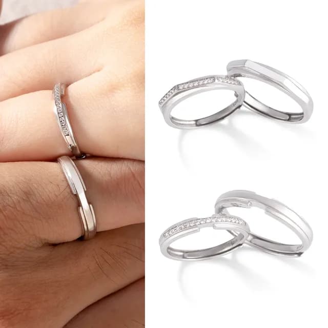 【MARIGOLD 美爾朵】情侶對戒｜鵲橋率性方塊925純銀可調式情侶戒指(情侶禮物/情人節禮物/送男友/送女友)