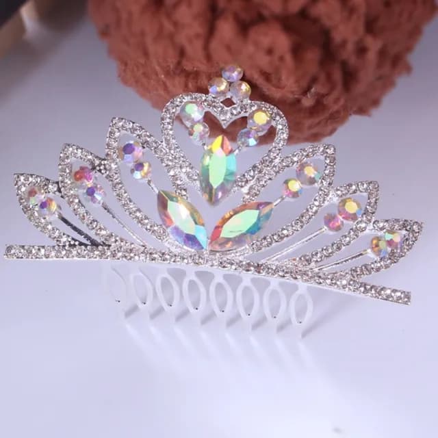 【橘魔法】菱形炫彩水鑽公主皇冠髮插(銀色 飾品 髮飾 女童 童裝 花童 禮服 畢業典禮)