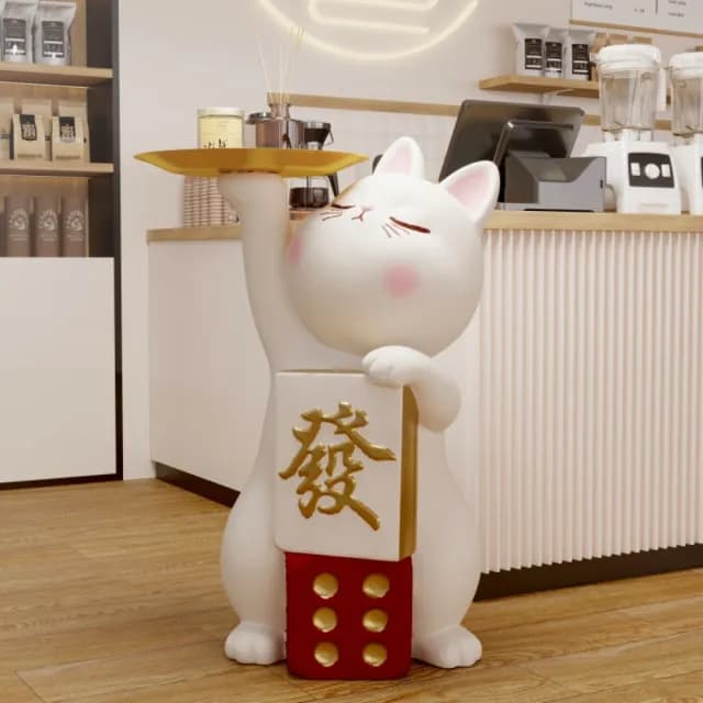 【巨匠】招財貓落地擺件 客廳茶几擺件 大型迎賓擺件 新店開業禮物 喬遷新居裝飾品(40*92CM招財貓擺件)