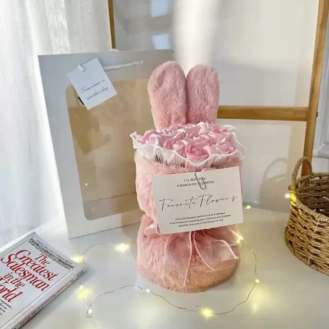 【YING SHUO】韓式兔耳小香風永生不凋花束(玫瑰香皂花束 情人節禮物 告白 求婚 紀念日 畢業 儀式感必備)