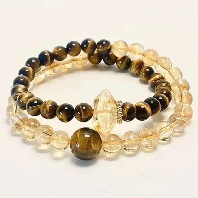 【LEEHER】雙11 黃水晶/串珠/圓珠/手鍊女/雙圈手鍊/飾品/高級感/虎眼石