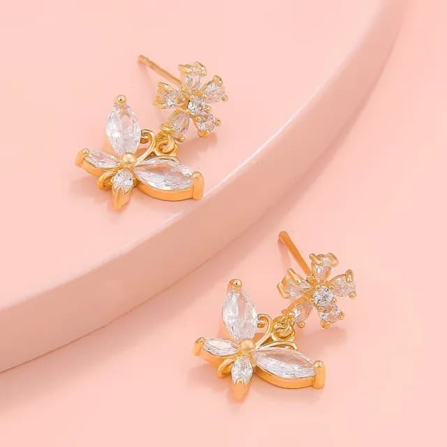 【微醺百搭】水晶蝴蝶耳環1對(時尚 氣質 女 垂墜 墜飾 飾品 耳釘 耳飾)