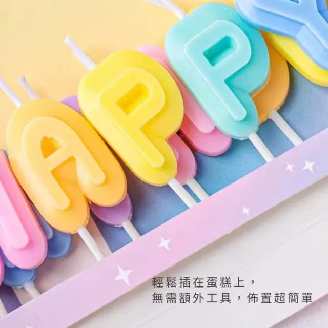 【可愛少女】馬卡龍色生日字母蠟燭2組入(生日蠟燭 烘焙 生日快樂 派對 拍照道具 插牌 許願 蛋糕裝飾)