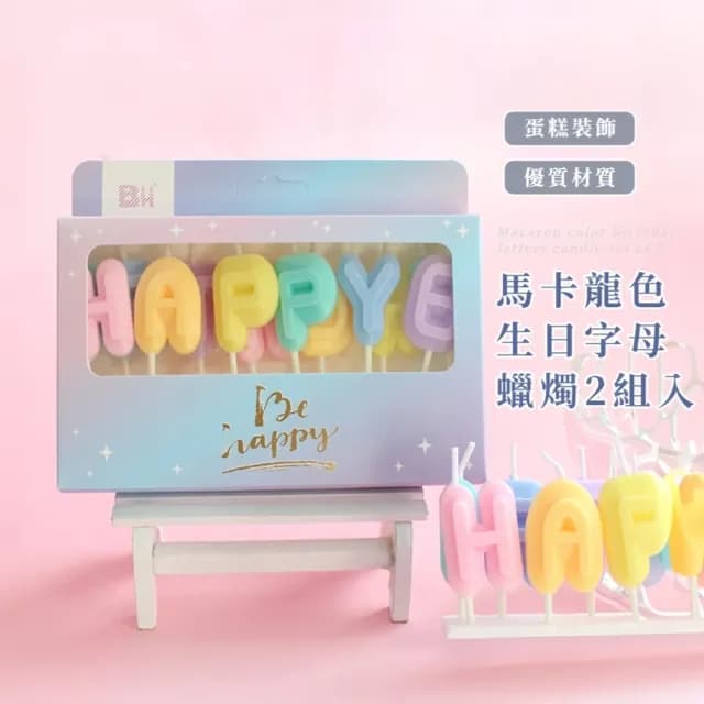 【可愛少女】馬卡龍色生日字母蠟燭2組入(生日蠟燭 烘焙 生日快樂 派對 拍照道具 插牌 許願 蛋糕裝飾)