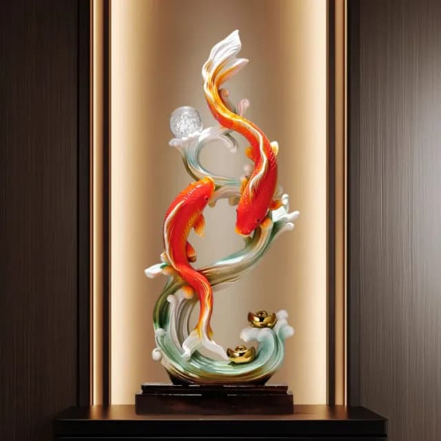 【巨匠】入戶玄關擺件 年年有余擺件 辦公室桌面擺飾 電視櫃裝飾擺件 開業喬遷禮物(28*14*67CM招財擺件)