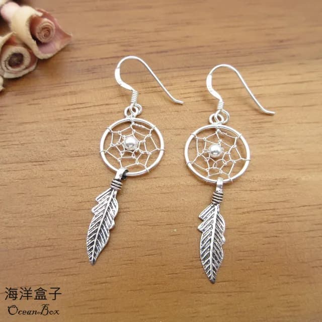 【海洋盒子】輕巧捕夢網925純銀耳環(925純銀垂墜耳環)