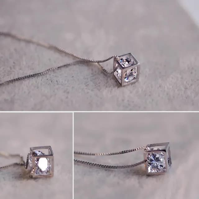 【珀緹雅】愛情魔方 925銀項鍊(925純銀 愛情魔方 鑽飾 時尚 鎖骨鍊 頸鍊)