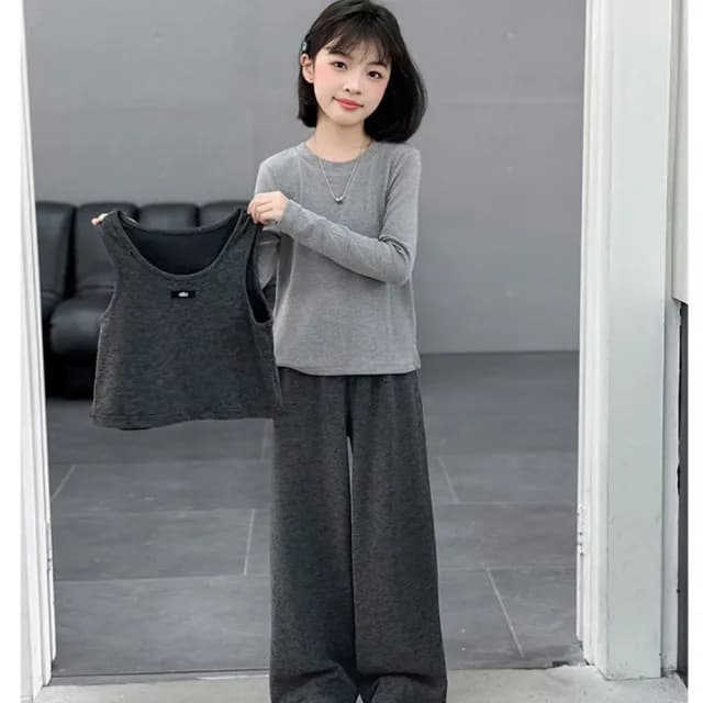 【小衣衫童裝】中大女童秋款三件式休閒背心長袖長褲套裝(1140823)