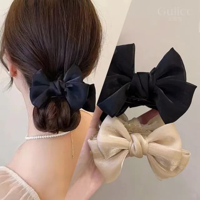 【Golicc】髮夾 雙面 網紗 蝴蝶結 丸子夾(雙11 聖誕節 生日 髮飾 頭飾 鯊魚夾 抓夾 禮物)