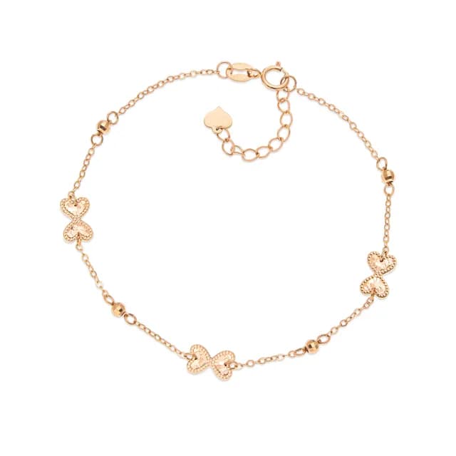 【JR.L金瑞利珠寶】雙11 18K玫瑰金 雙心蝴蝶結K金手鍊(18K玫瑰金手鍊)