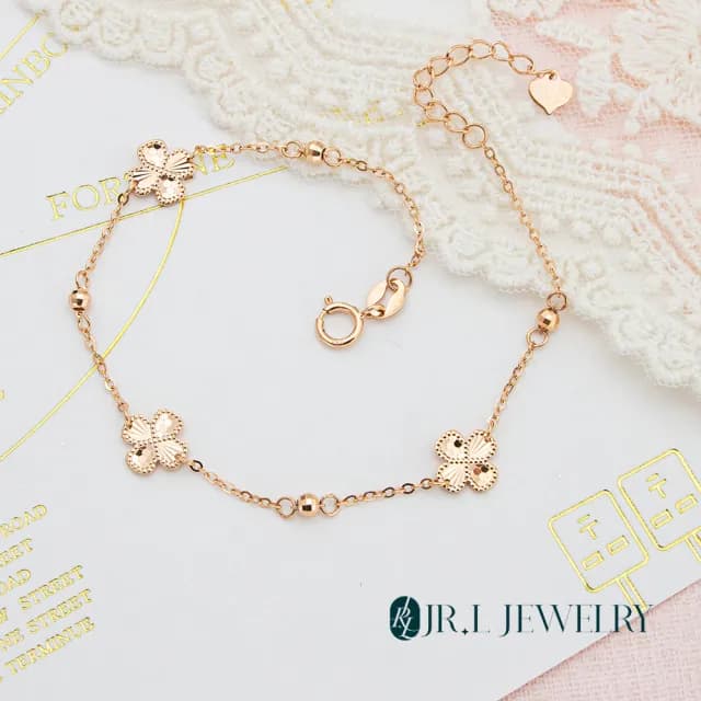 【JR.L金瑞利珠寶】雙11 18K玫瑰金 花語四葉草K金手鍊(18K玫瑰金手鍊)