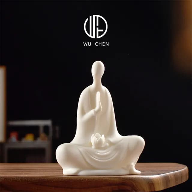 【新川】白瓷無相佛 桌面擺件 中式禪意陶瓷擺件(裝飾品 風水擺件 無相佛)