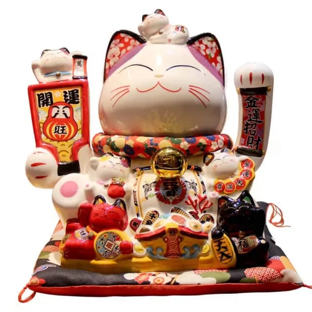 【新川】開運福扇招手貓 大(高26CM/招財貓/招財擺飾/招財貓擺飾/搖手招財貓/台灣招財貓)