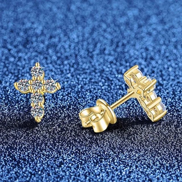 【巴黎精品】現貨+預購 頂級莫桑鑽石耳環925純銀耳環女耳針銀飾情人節禮物(36分十字架女飾品2色a1kv13)