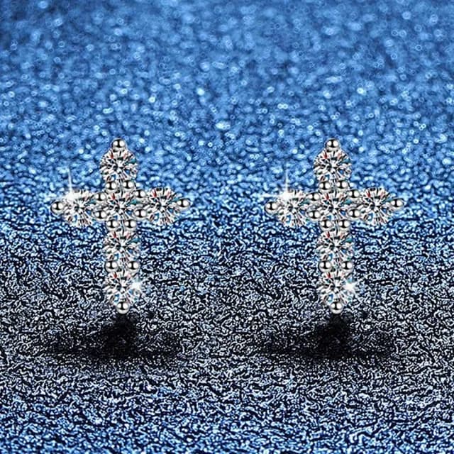 【巴黎精品】現貨+預購 頂級莫桑鑽石耳環925純銀耳環女耳針銀飾情人節禮物(36分十字架女飾品2色a1kv13)