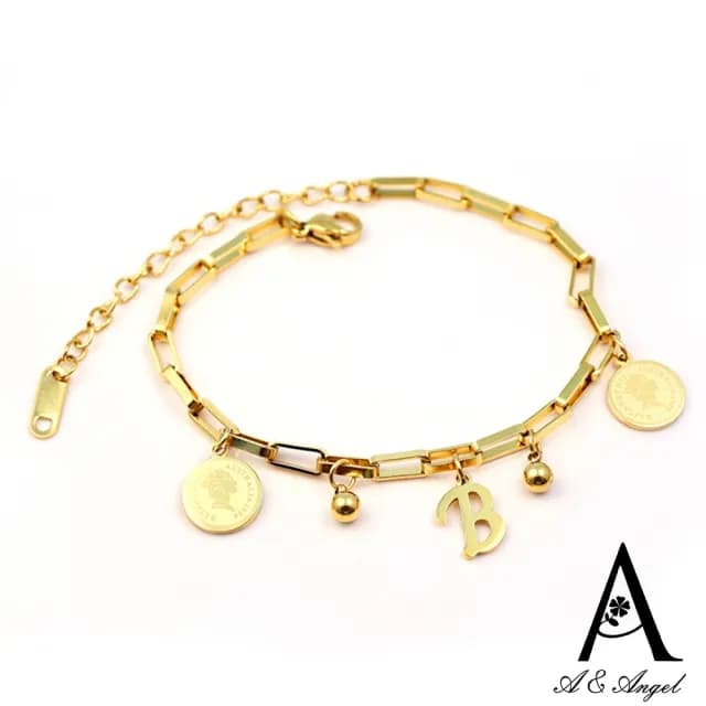 【ANGEL】音符律動嘻哈英文字母圓牌個性可調手鍊(2色26個字母可選)