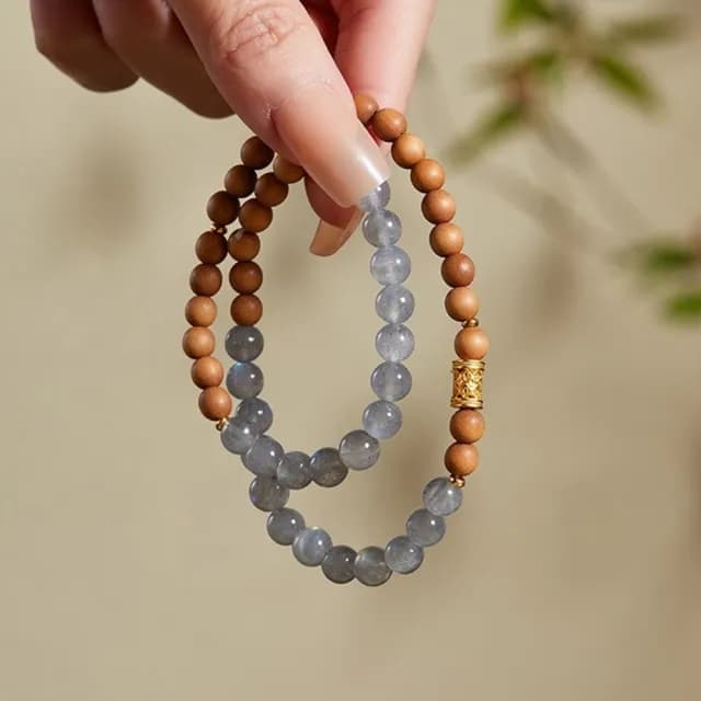【KT DADA】雙11 檀木手串 純銀手鍊 串珠 灰月光石 串珠手鍊 雙圈手串 百搭飾品