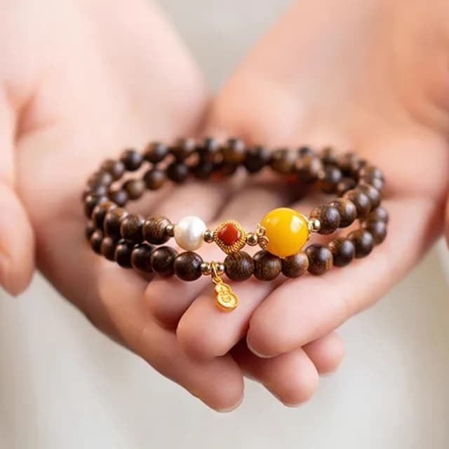 【KT DADA】雙11 手鍊女 飾品 香楠木 雙圈手鍊 沉香木 蜜蠟 南紅 淡水珍珠