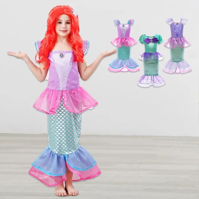 【橘魔法】亮彩質感美人魚網紗連身裙(萬聖節 服裝 角色扮演服裝 洋裝 裝扮 角色扮演 公主 女童 童裝)
