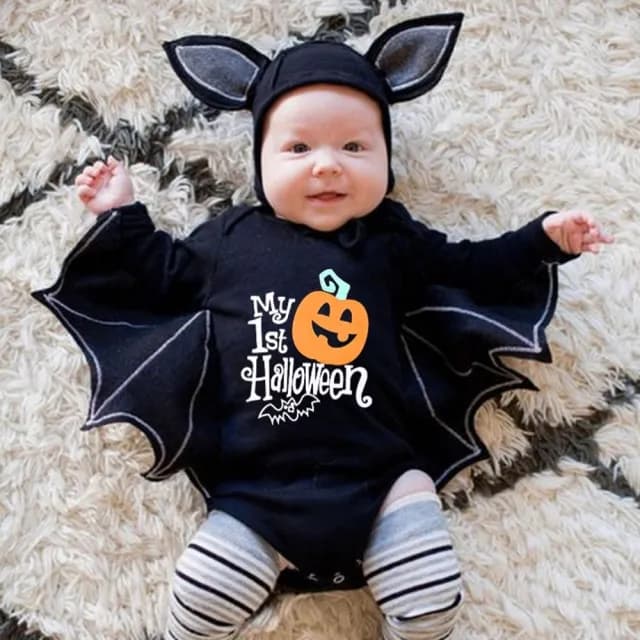 【橘魔法】黑蝙蝠翅膀造型包屁衣+帽子(萬聖節服裝 萬聖節 角色扮演 裝扮 男童 女童 童裝 兒童)