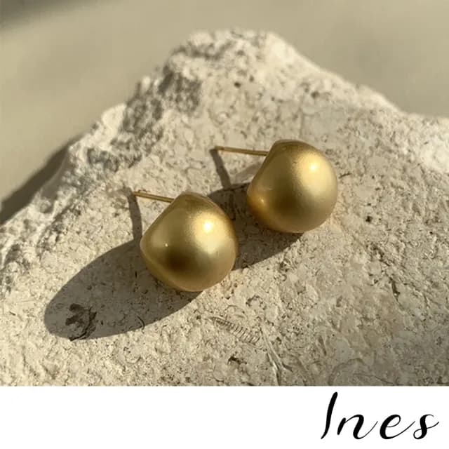 【INES】珍珠耳環 圈圈耳環/韓國設計浪漫氣質珍珠圈圈造型耳環(啞光耳環 金屬耳環 半圓弧耳環)