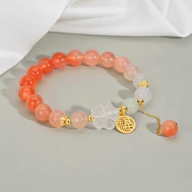 【桃之夭夭】漸變瑪瑙福氣手鍊(手串 女 國風 高級 手飾)