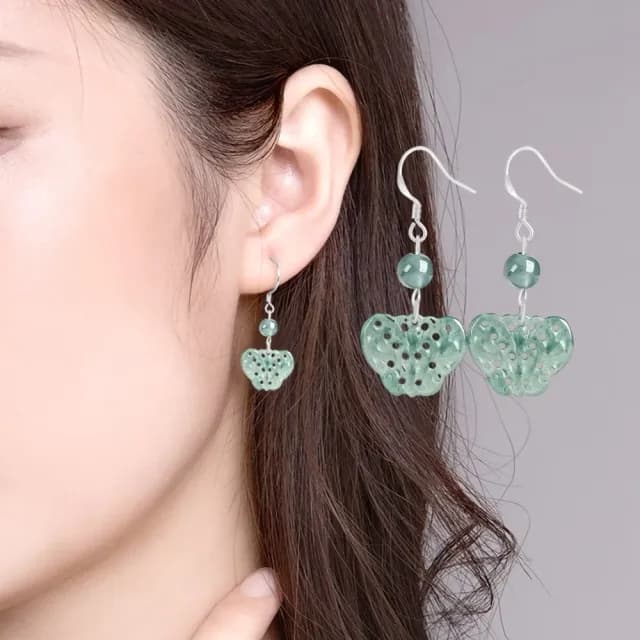 【小巧秀氣】翡翠藍水蝴蝶耳環1對(S925銀 冰種玉石 古風 女 耳墜 耳飾 禮物 送禮)